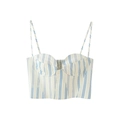 Top corto sexy da donna color crema con strisce blu verticali e spalline sottili - S / Top a canotta