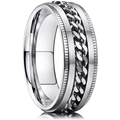 Men's titanium steel spinner ring with silver Cuban chain inlay and brushed finish - US 6 / Silver Ring Silver Chain