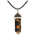 Hexagonal tiger eye stone pendant with brown stripes on a simple black cord - Pendant with Necklace / Tiger Eye Stone Bracelet