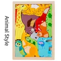 Colorful large 3D animal wooden block puzzle with giraffe, elephant, and owl designs - Large Animal Style 3