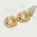 French vintage style thick gold C-shaped twisted hoop earrings with textured finish - Bamboo Joint Hollow Earrings Gold