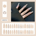 Elegant nude press-on nails with white dots, wavy lines, and crystals, stiletto style - MY072 Polka Dot Cat Eye