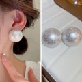 Minimalist silver spherical stud earrings with textured foil finish for women - Silver Pin - Large Acrylic Pearl