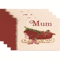 Set of 4 red Christmas placemats with festive sleigh pattern and decorative Mum text - Style 37