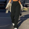 Pantaloni cargo neri da donna con multitasche stile street e vestibilità ampia a vita alta - S / Nero