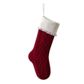 Red knit Christmas stocking with white heart patterns, tassels, and hanging loop - Purple Red with Ivory White