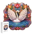 Swan design irregular wooden puzzle with colorful flowers in size S with packaging box - F14 Swan - Size S