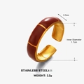 Adjustable golden stainless steel bamboo ring with red enamel finish for women - Red Bamboo Style