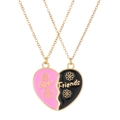Friendship heart necklace set in pink and black enamel with gold Best Friends lettering - Pink and Black Flower Style (K-1082)