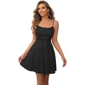 Elegant black sequin party dress with thin straps and a shimmering A-line silhouette - US size 2 / Bottoms / Black