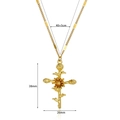 Detailed dimensions of gold-plated 3D flower cross necklace with 40+5cm chain length - Thistle Sunflower Style