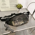 Transparente schwarze PVC Umhängetasche mit Logo und Schachbrett-Schleifen-Detail - Mit Anhänger / Schwarz