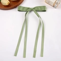 Green ribbed ribbon bow hair clip with four long flowing streamers for women - Green