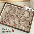 Set of 12 Christmas braided bracelets with enamel charms like Santa, snowman and deer - Christmas Wreath