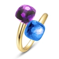 Gold plated S925 silver open ring featuring square cut purple and blue gemstones - Purple/Blue