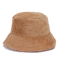 Detailed view of light brown plush cashmere bucket hat with soft faux fur texture - One Size / Tan