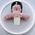 Pince à cheveux rose en fausse fourrure de 14cm avec texture douce et élégante - 5# Peluche Rose Poudré 14CM