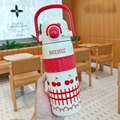 Off-white 600ml vacuum insulated bottle with red handle and cherry pattern - Red-Cherry