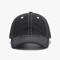Black washed cotton baseball cap with contrasting white stitching and reinforced brim - Adjustable / Black (25A374)