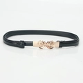 Cinturón ajustable negro de charol para mujer con hebilla metálica de doble rosa oro - 608# Negro
