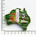 Australia map fridge magnet with thermometer, featuring koala and kangaroo resin relief - Geographic Map Thermometer