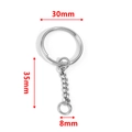 Porte-clés en acier inoxydable argent poli avec anneau 30mm et chaîne de liaison - Anneau Rond 30mm + Chaîne Simple