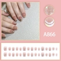 Uñas postizas nude francesas A866 con purpurina plateada y puntas blancas en forma corta - Estilo Glitter Francés Nude (A866 Tipo Pegamento)