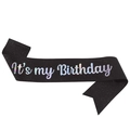 Black glitter fabric sash with holographic It's my Birthday lettering for parties - JD047 / Holographic Black