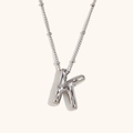 Polished silver balloon letter K pendant necklace with a minimalist fine bead chain - Steel-K
