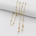 Chic golden metal eyeglass chain with small beads and adjustable white silicone loops - 70cm / Gold Beaded Ball Chain