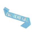 Blue fabric Birthday Girl sash with holographic rainbow lettering for party decor - Holographic Blue Birthday Girl