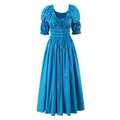 Himmelblaues A-Linien-Kleid mit Puffärmeln, elastischer Taille und Tunnelzug am Hals - S / Blau