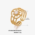 Adjustable golden stainless steel sunburst ring featuring a white opal stone inlay - Size 7 (Adjustable) / White Jade Stone Style