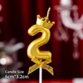 Golden number 2 birthday candle with crown, bow, and stick, 6cm x 3.2cm size detail - Crown Bow Golden Number 2 Candle