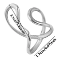Detailed size chart showing 3.1cm height and 1.7cm width for the curved silver ring - Silver