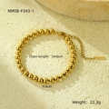 Detail of 18K gold plated stainless steel bead bracelet with 0.6cm diameter spheres - Gold Large Round Bead Bracelet