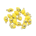 DIY yellow lemon fruit charms with green leaves and gold rings for jewelry making - Cartoon Lemon