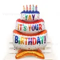 Ballon gâteau d'anniversaire à trois couches avec bougies colorées et base de nuages - Grand Gâteau à Trois Étages sur Pied YAY / 97*53cm