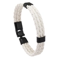 White braided leather multi-layer bracelet with black magnetic metal clasp for men - White