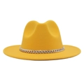 Chapeau fedora classique en laine jaune vif orné d'une chaîne en métal argenté élégante - M(56-58cm) / Jaune