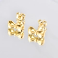 Detailed view of elegant gold bow stud earrings with pearl accents on a reflective surface - Earrings Without Stones / US 6