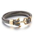 Pulsera de cuero trenzado gris para hombre con cierre de ancla dorada de acero inox - Cuerda Trenzada Gris Dorado (KB86974-SJ)