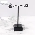 Small black T-shaped metal earring display stand with scrolled hooks for jewelry - Small Black