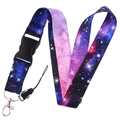 Starry sky polyester lanyard with purple nebula patterns and metal lobster clasp - Deep Purple Nebula (YZ20-22)