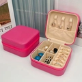 Boîte à bijoux portable rose en cuir PU pour bagues et colliers avec fermeture éclair - Version Pu - Rouge Rose ; 10*10*5