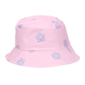 Cappello da pescatore rosa con fiori viola sorridenti per protezione solare - Rosa