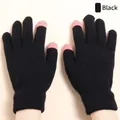 Women's black knit thermal gloves with pink touchscreen fingertips and deer motif - Regular Knit Touchscreen Style / Black