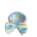 Plush coral fleece headband with yellow, blue, and purple stripes and large bow - Yellow and Green Stripes
