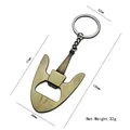 Bronze guitar bottle opener keychain with dimensional measurements and net weight 32g - Guitar Opener / Antique Bronze