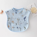Waterproof baby bib with light blue marine patterns and deep leak-proof pocket - Pu No-wash Abdomen - Blue Whale / One Size